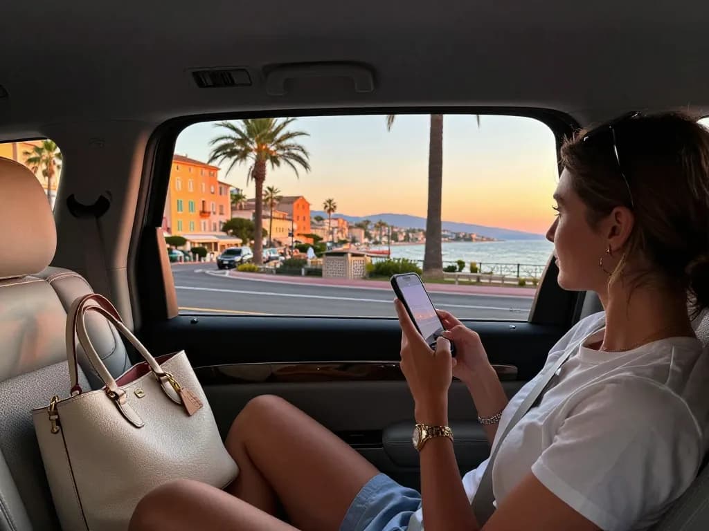 Balade en taxi de luxe à Saint-Tropez, mettant en avant le confort et l'élégance du service Taxi St Tropez.