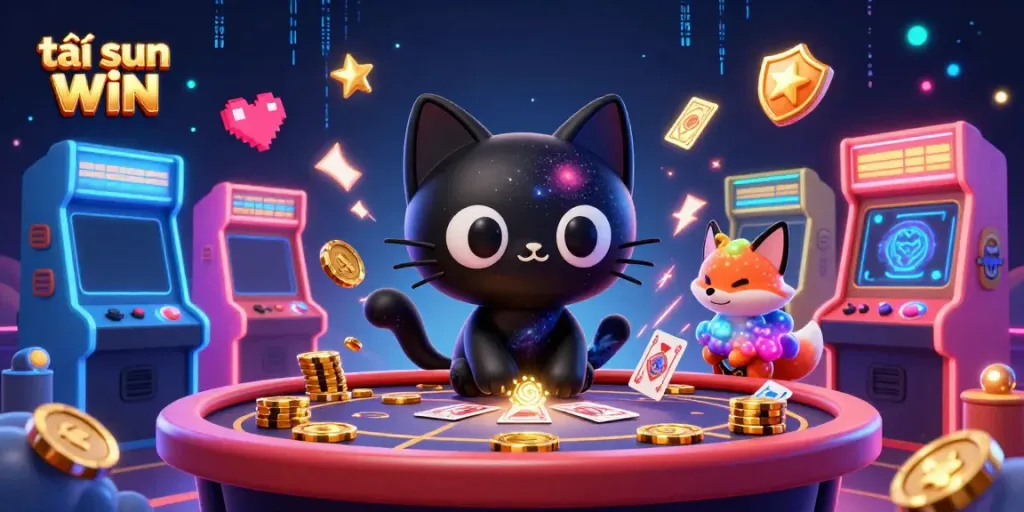 Experience the thrill of tải sun win with a cosmic casino where a black hole cat pulls in chips and cards