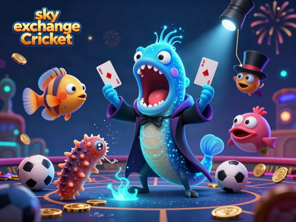 Bettors can enjoy sky exchange Cricket with a vibrant illustration of magical underwater creatures engaging in card tricks.