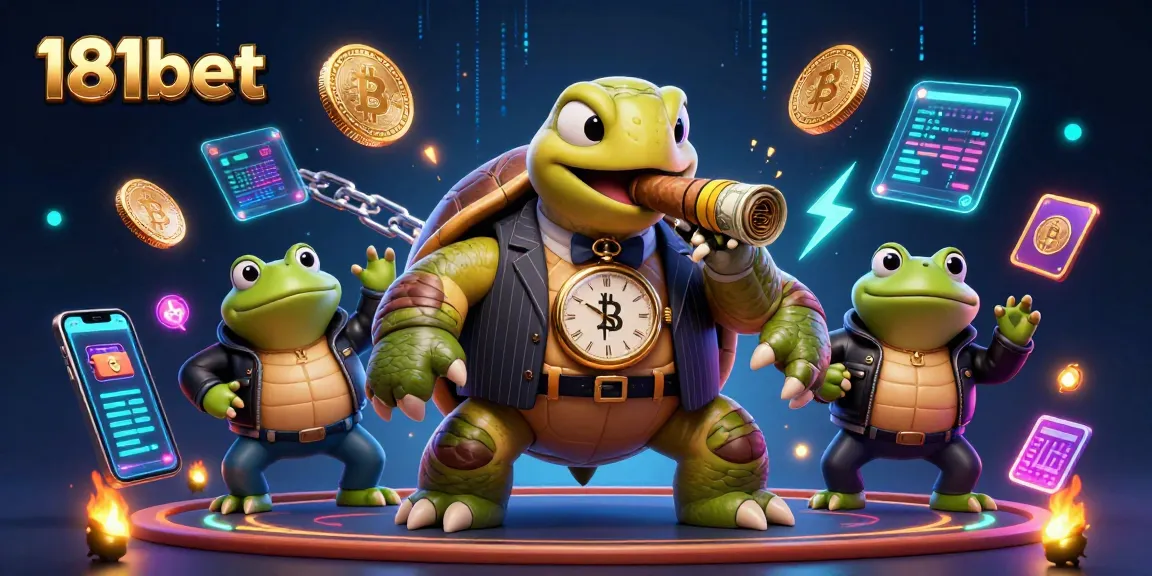 Experience thrilling 181bet casino gameplay with a dynamic turtle and bullfrogs in a vibrant scene.