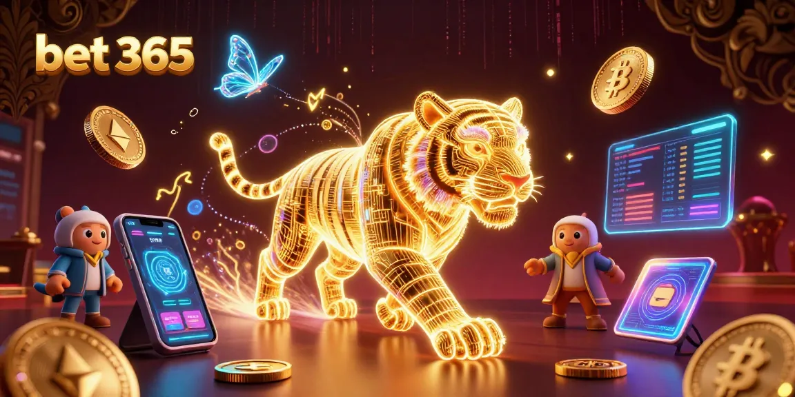 Experience the excitement of bet 365 with neon tiger and crypto elements in a digital casino.