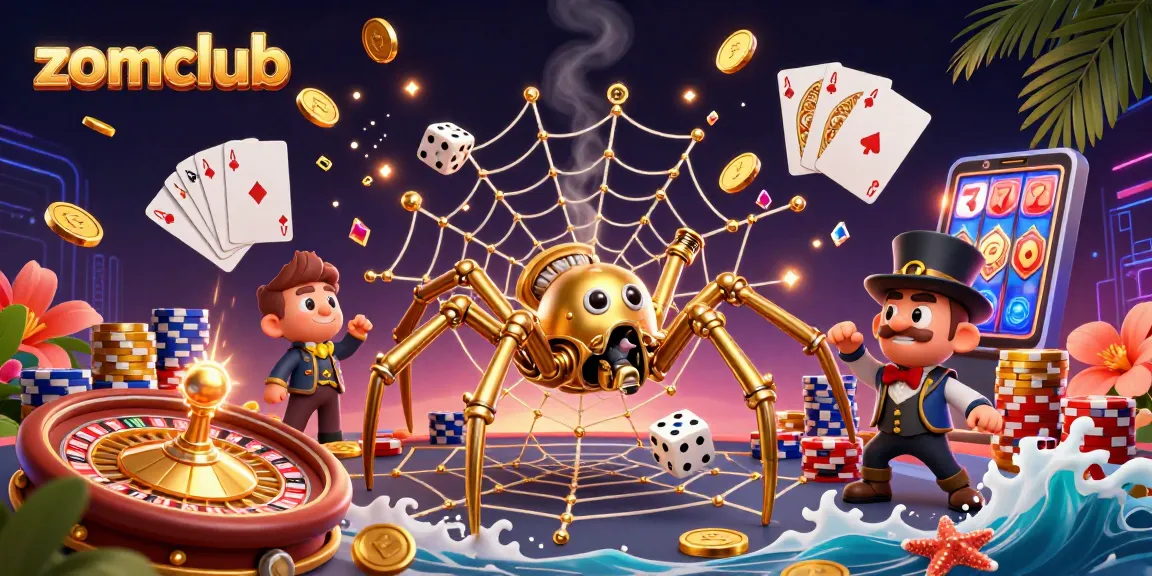 Engage with the exciting world of zomclub's dynamic casino scene showcasing vibrant game elements and characters.