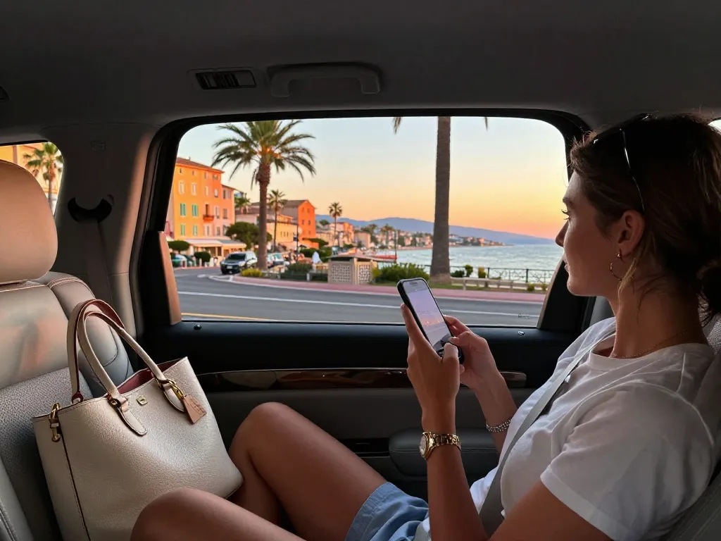 Balade en taxi de luxe à Saint-Tropez, mettant en avant le confort et l'élégance du service Taxi St Tropez.