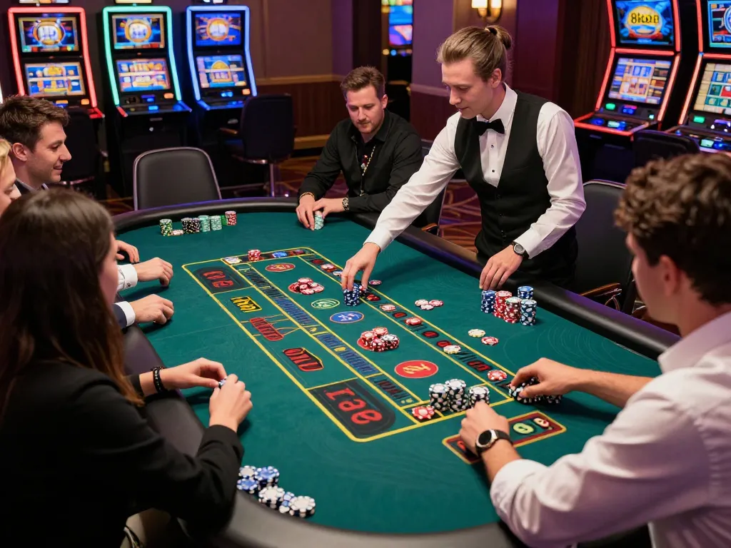 A lively roulette table scene showcasing players betting at 8kbet with chips and strategic gameplay.