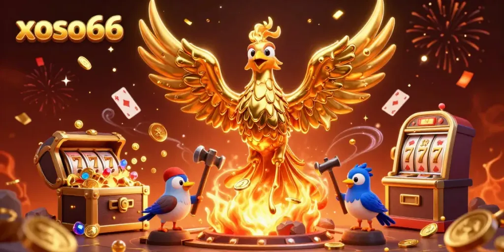 Experience thrilling gameplay at xoso66 with a vibrant golden phoenix and dynamic casino elements.