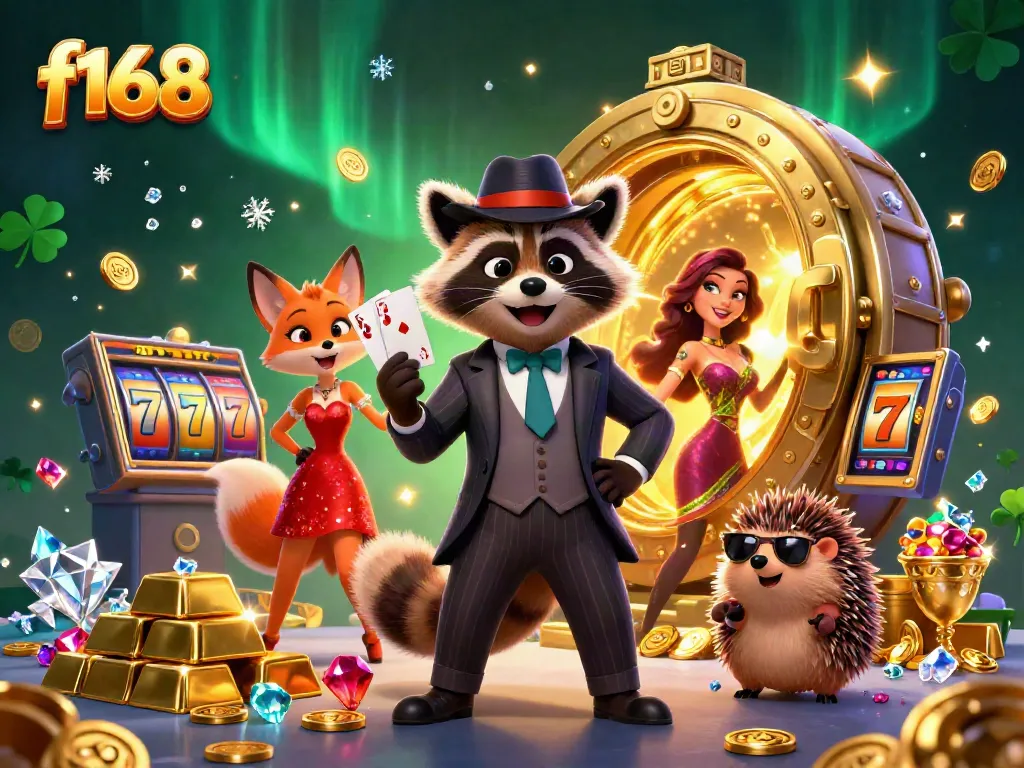 Experience the excitement of winning at f168 with our lively casino illustration featuring a royal flush and a vibrant jackpot scene.