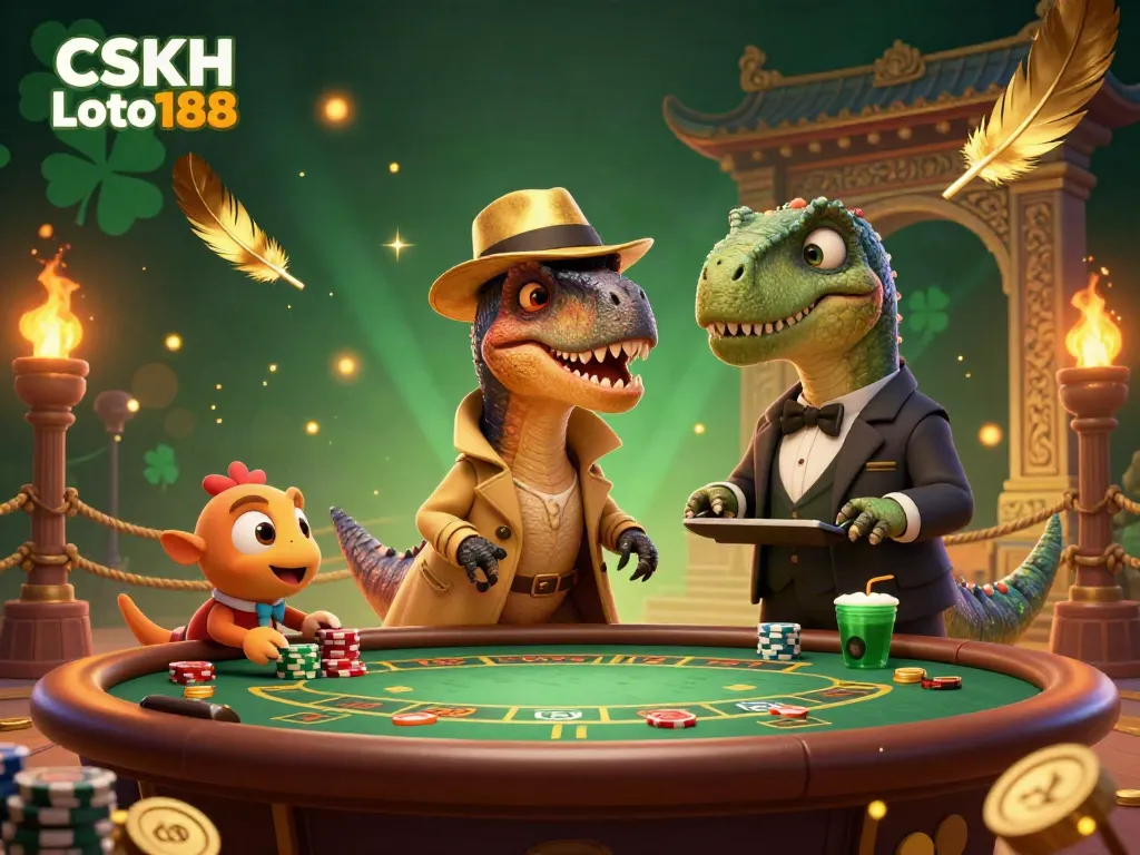 Experience the excitement of CSKH Loto188 with a vibrant 3D casino scene featuring unique characters and immersive elements.