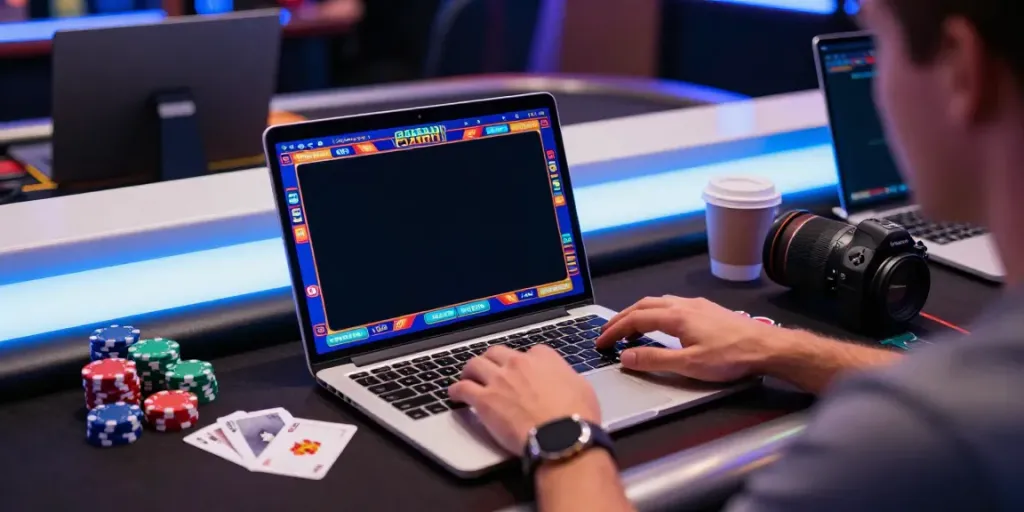 Exciting scene at the best credit card casinos, featuring a player engaged in online gaming.