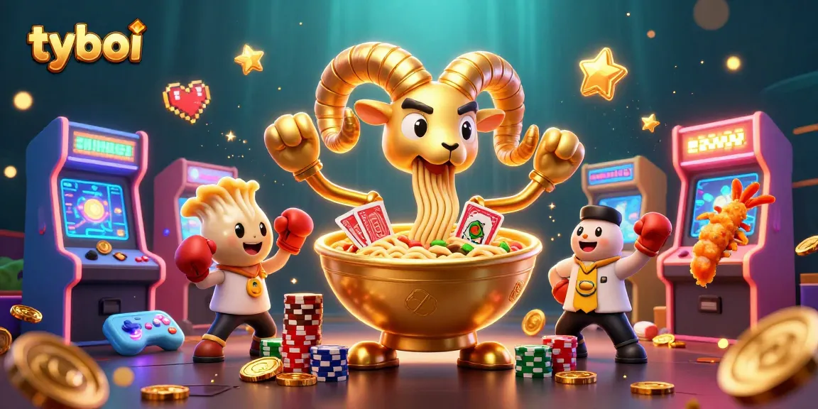 Experience the thrilling action with tyboi as a giant ramen bowl deals cards amid casino game excitement.