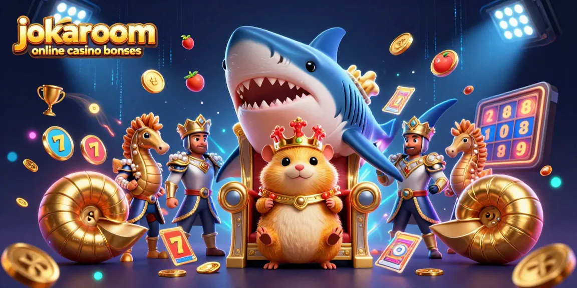 Experience jokaroom online casino bonuses with a vibrant 3D illustration showcasing dynamic slot elements and a golden hamster king.