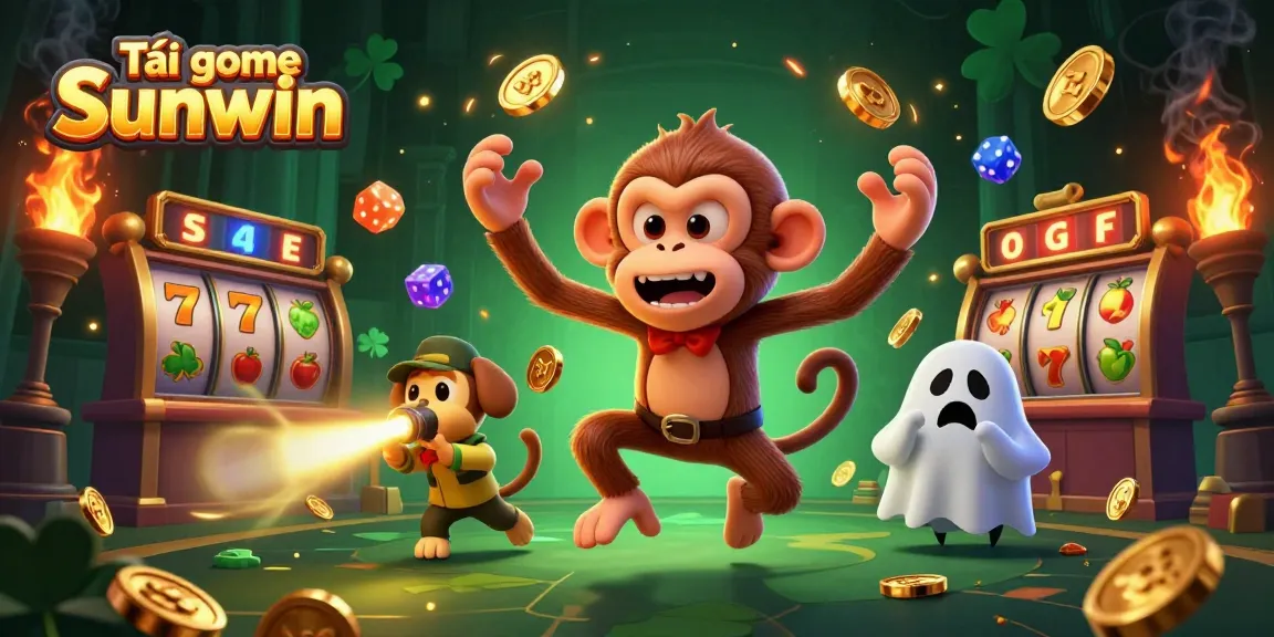 Tải game Sunwin and join the fun with a playful poltergeist monkey juggling treasures in a haunted casino.