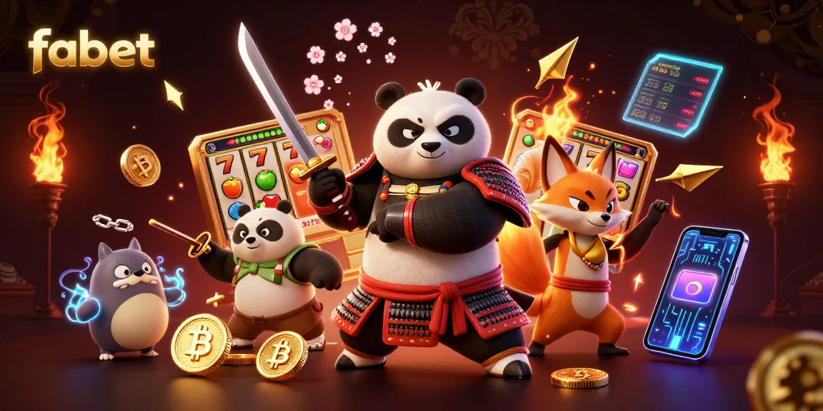 Experience thrilling slots with fabet while samurai panda and ninja fox engage in adventurous action.