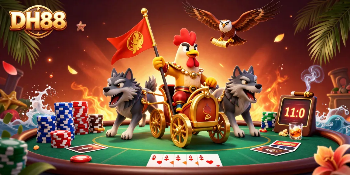 Engage in thrilling gameplay at DH88, featuring a lively poker scene with vibrant characters and colorful elements.